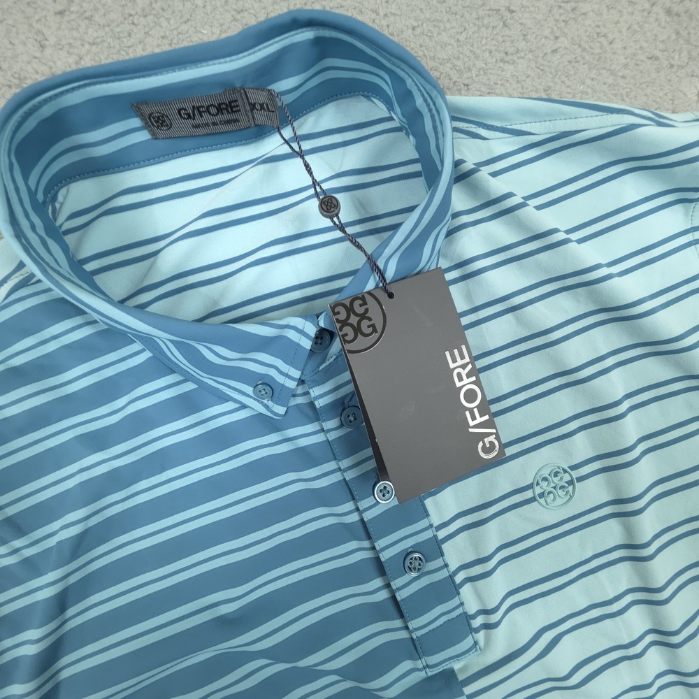 G/FORE Split‎ Stripe Tech Jersey Golf Polo Shirt Performance Stretch Wicking NEW
